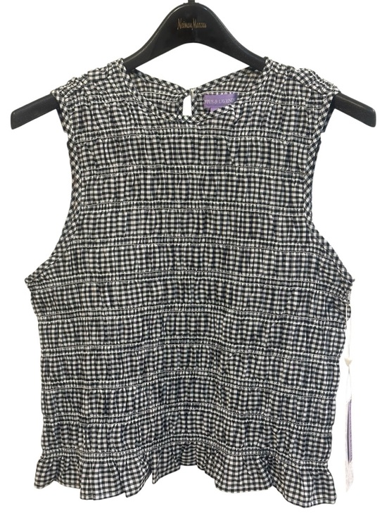 NWT Lotus & Lavender Black & White Sleeveless Gingham Smocked Ruffle Top XL NWT - Picture 3 of 11